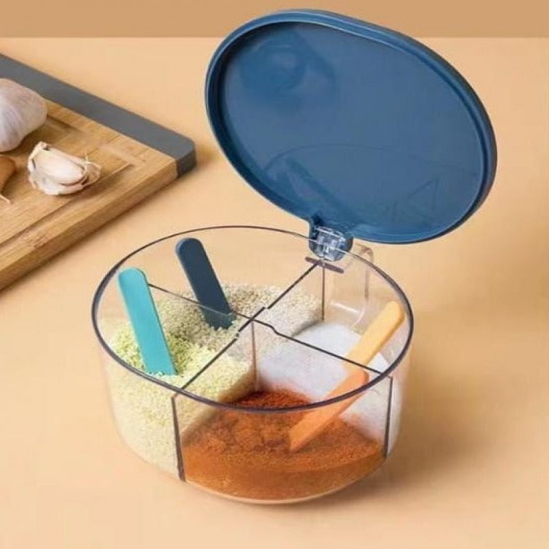 4 Compartments Spice Box | Masala Storage Box | Plastic Kitchen Organizer | Leak-Proof & Reusable - Image 3
