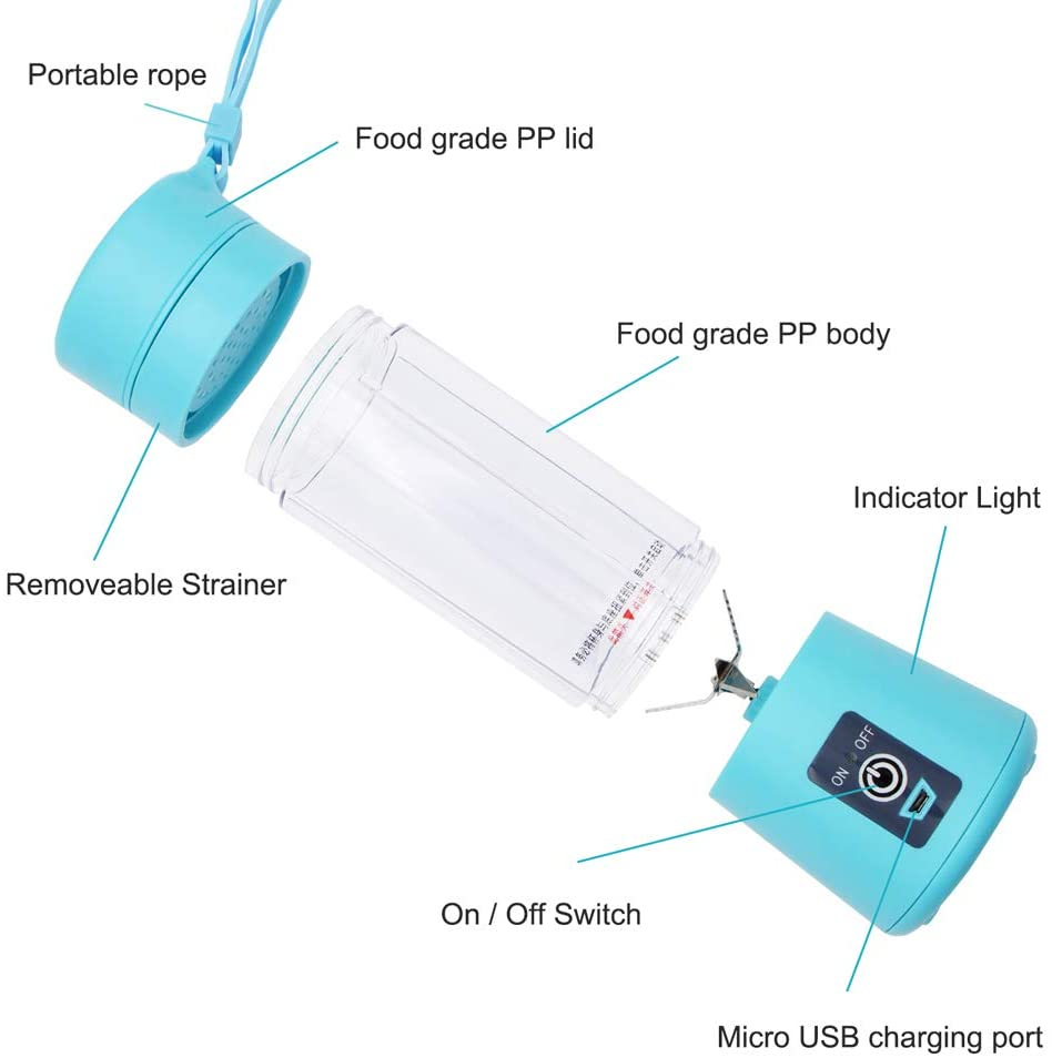 Portable 6-Blade USB Rechargeable Juicer Blender for Smoothies Shakes Baby Food and Outdoor Use | Random Color - Image 2