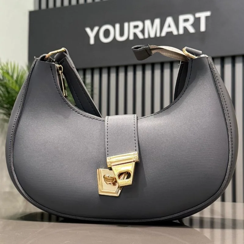 Crescent Luxury Faux Leather Shoulder Bag | Dark Gray Elegant Handbag for Women - Image 6
