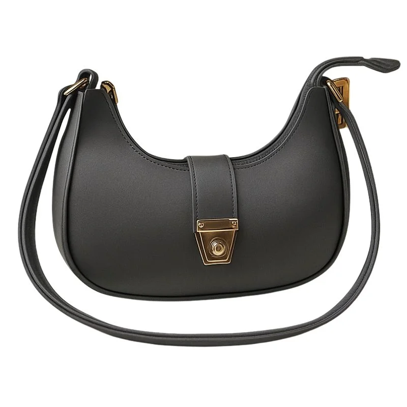 Crescent Luxury Faux Leather Shoulder Bag | Dark Gray Elegant Handbag for Women - Image 8