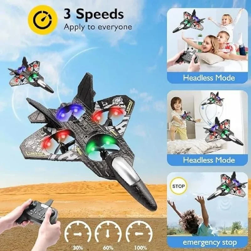 Premium RC Fighter Jet Plane 2.4 | Remote Control Foam Airplane Toy with Lights & 3D Stunt Glider