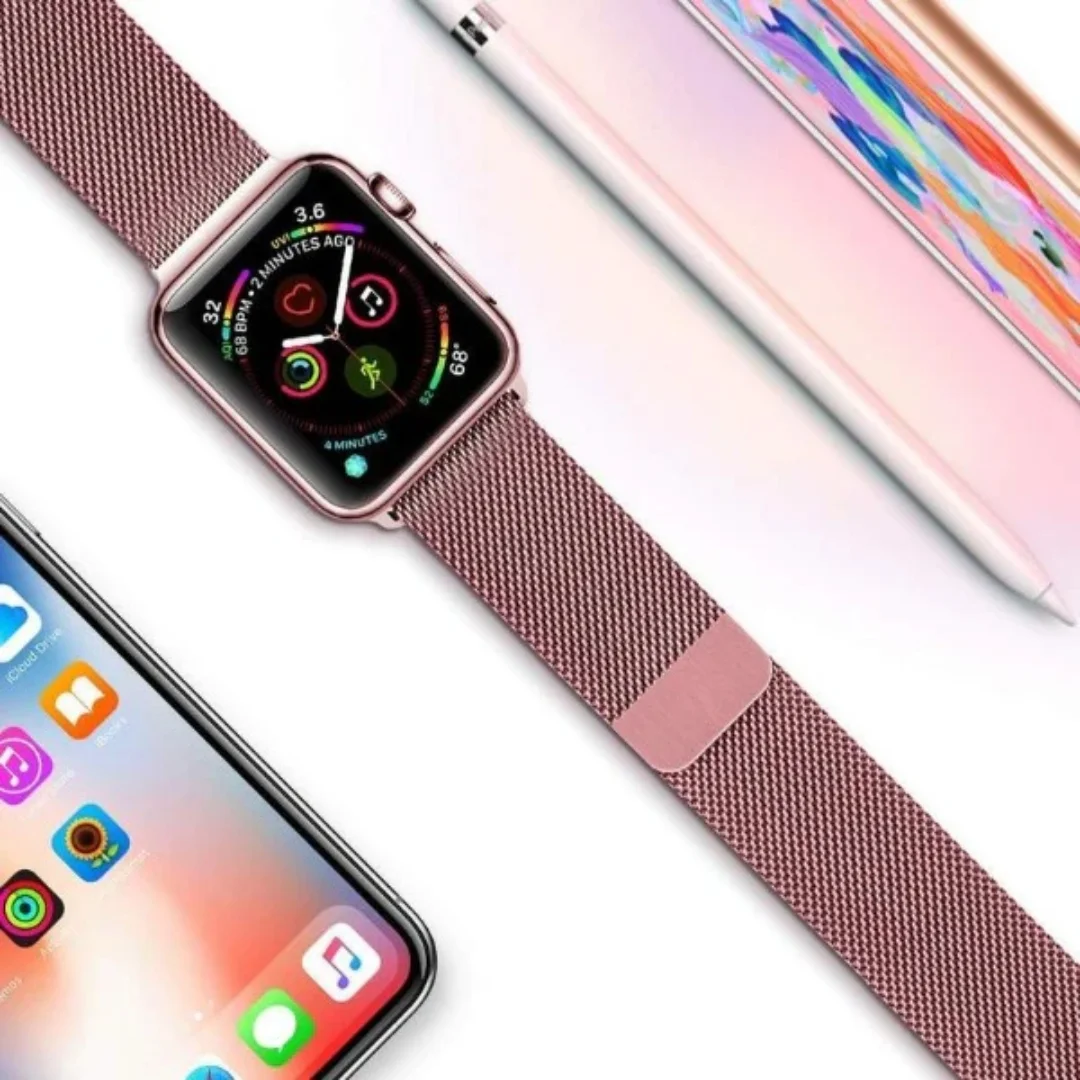 Rose Pink | Apple Watch Milanese Magnetic Loop Strap | Stainless Steel Band | 42mm / 44mm / 45mm - Image 7