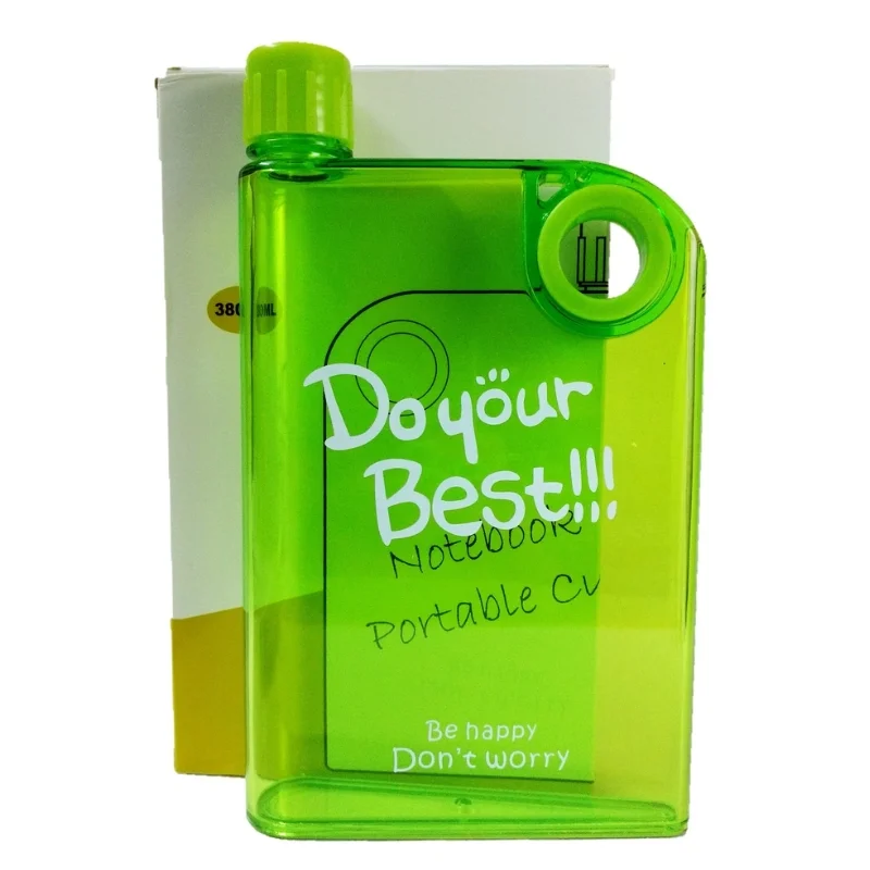 Green Ultra Slim Notebook Style Water Bottle 380ml | Portable Memo Bottle for Travel, School & Office - Image 4