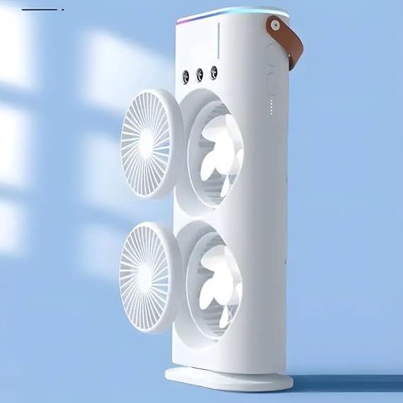 Mini Double Head Mist Fan with LED Light & Humidifier | Portable USB Air Cooler for Home Office Travel - Image 7