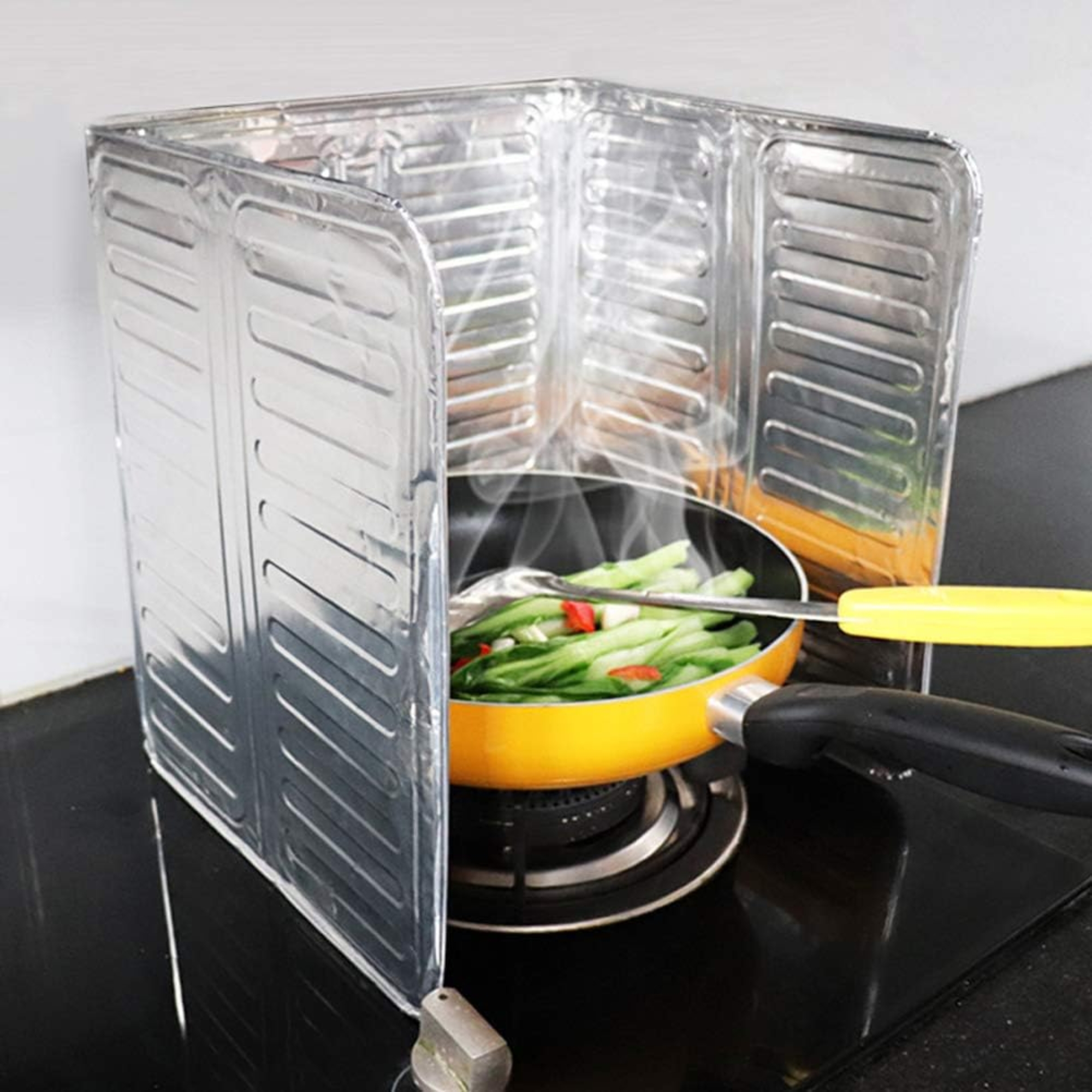 3-Sided Oil Proof Aluminum Foil Splatter Guard | Foldable Heat Insulation for Kitchen Stove | Silver - Image 4