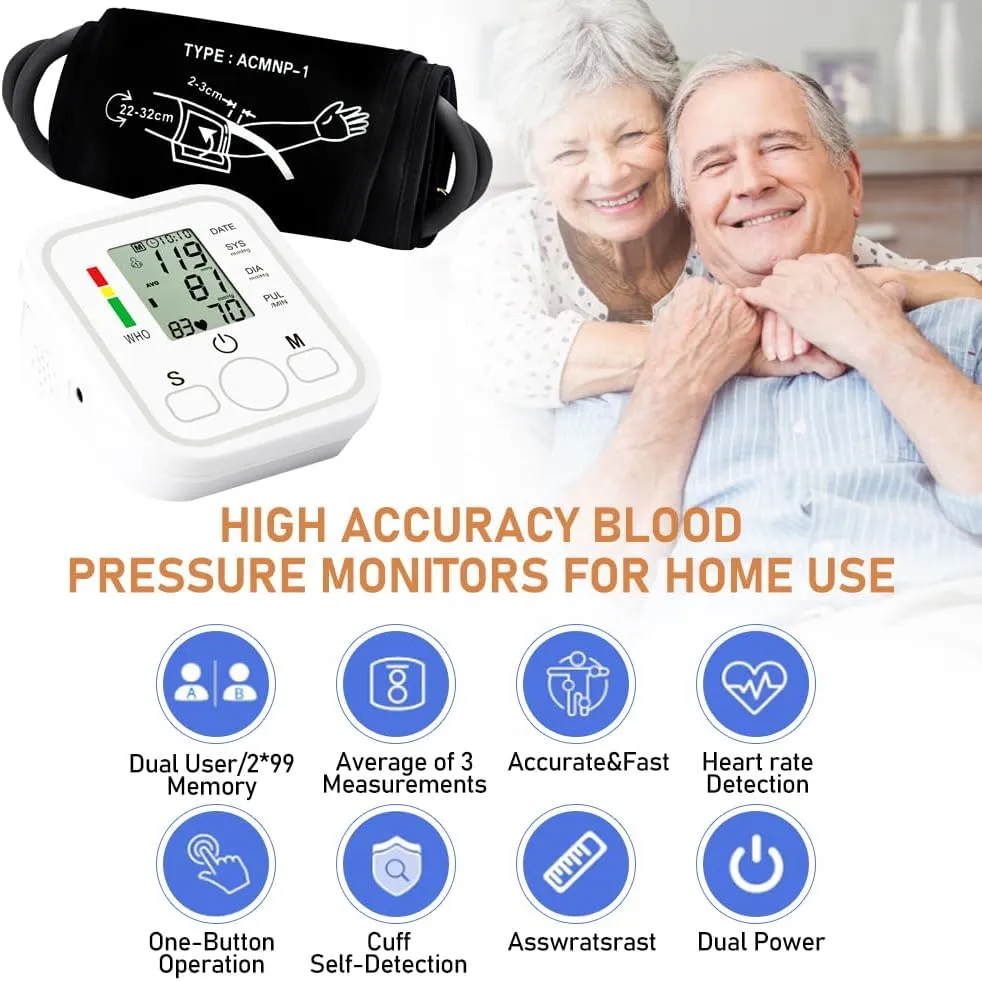Digital Blood Pressure Monitor | Upper Arm Automatic BP Machine with Large LCD Display, Memory Storage & Voice Function for Home Monitoring - Image 6