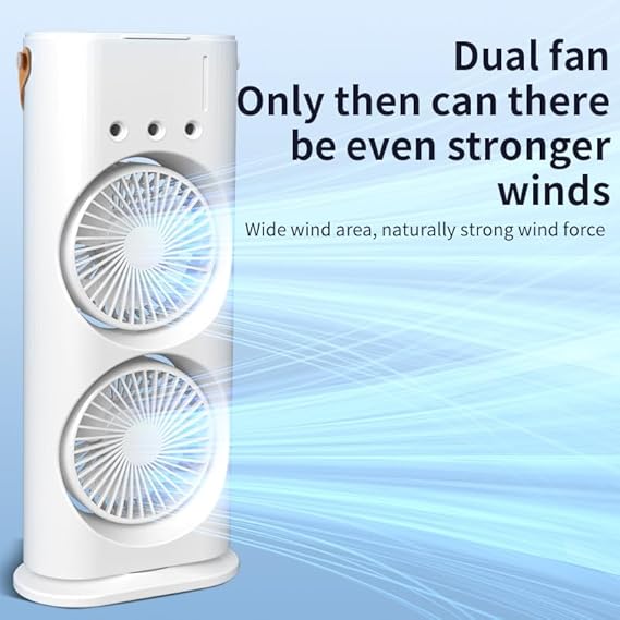 Mini Double Head Mist Fan with LED Light & Humidifier | Portable USB Air Cooler for Home Office Travel - Image 2