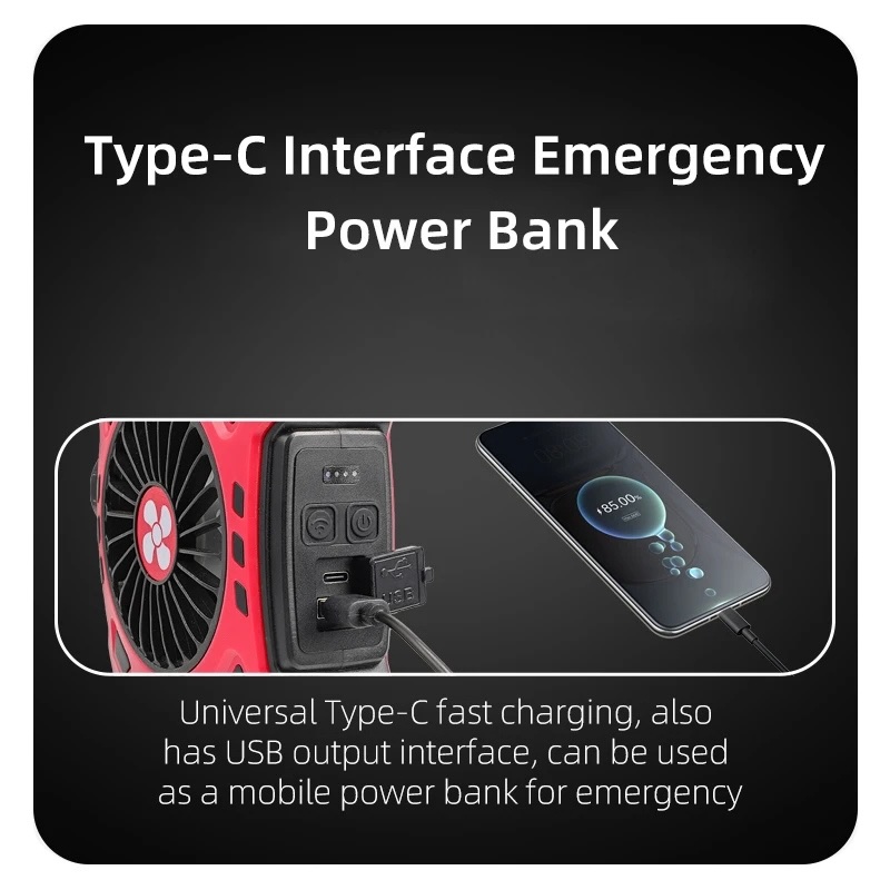 Multipurpose Rechargeable Desk & Camping Fan with LED Light, Flashlight & Power Bank - Image 3