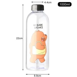 We Babe Bears Frosted Plastic Water Bottle with Straw 1000ml | Leakproof BPA-Free Cute Hydration Bottle