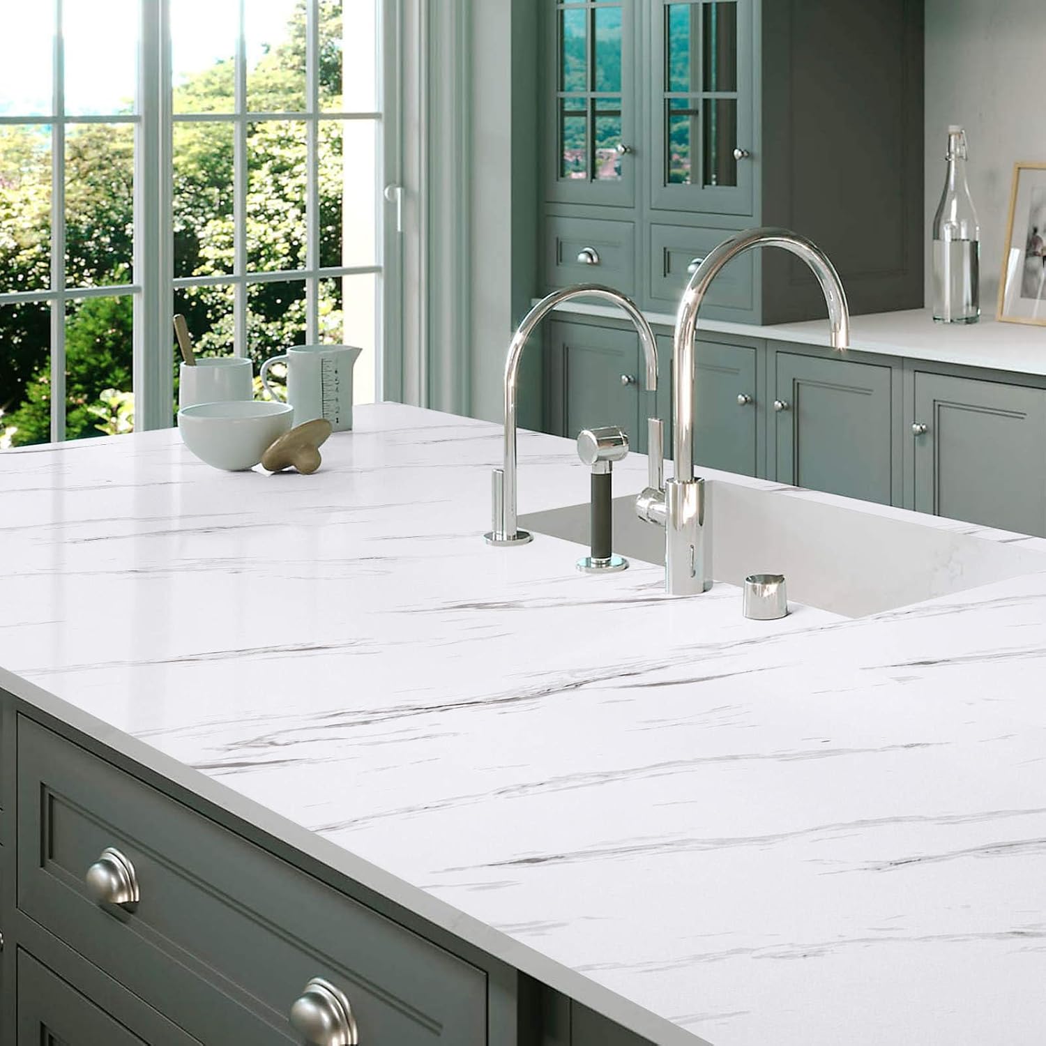 White & Grey | Marble Sheet Sticker 60x200cm | Waterproof Self-Adhesive PVC Wallpaper for Furniture Walls - Image 5
