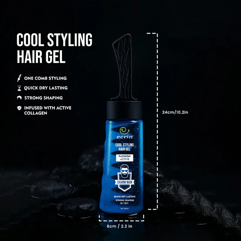 ECRIN Cool Styling Hair Gel 280ml with Active Collagen Strong Hold & Cool Fresh Effect - Image 2