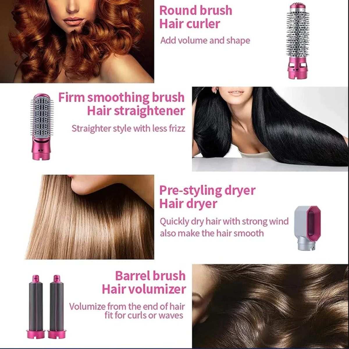 5-in-1 Electric Hair Dryer Brush Kit | Blow Dryer, Straightener, Curler & Volumizer Styling Tool - Image 3