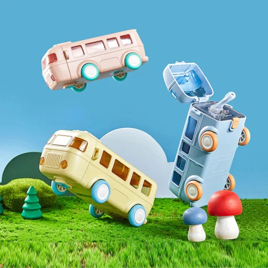 Bus Shape School Water Bottle | 500ml | With Strap | Cute & Leak-Proof | Random Color - Image 2