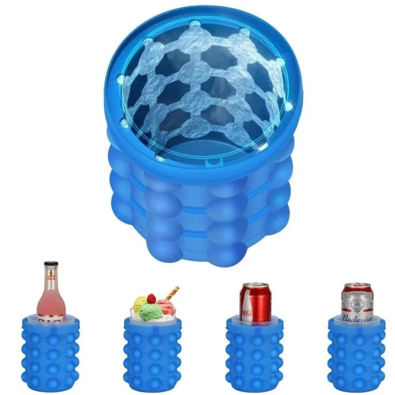 Silicone Ice Genie Cube Maker | 2-in-1 Ice Bucket Mold | Portable Soft Silicone Ice Cube Maker for Travel & Outdoor