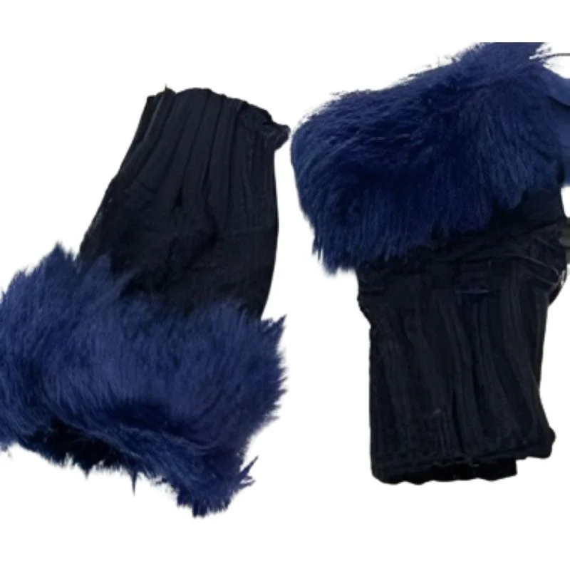Women’s Faux Fur Fingerless Knitted Gloves | Warm Winter Hand Wrist Warmers | Soft, Stylish & Comfortable | Blue - Image 4