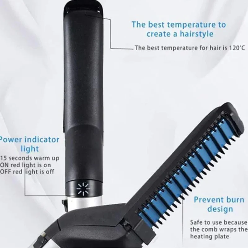 Hair & Beard Straightener Comb for Men | Multifunction Electric Hair & Beard Styling Brush | Quick Heating Ceramic Straightener - Image 6