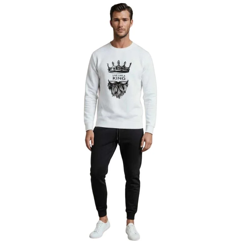 KING Printed White Tracksuit Sweatshirt & Trouser | Warm & Comfortable Winter Wear | XL - Image 3