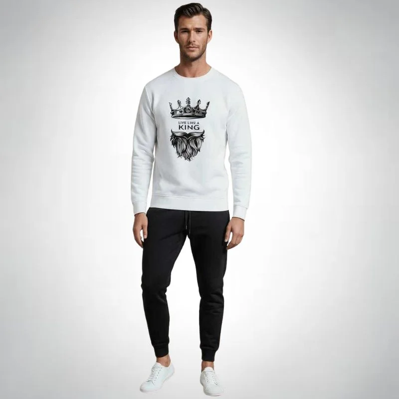 KING Printed White Tracksuit Sweatshirt & Trouser | Warm & Comfortable Winter Wear | XL - Image 2