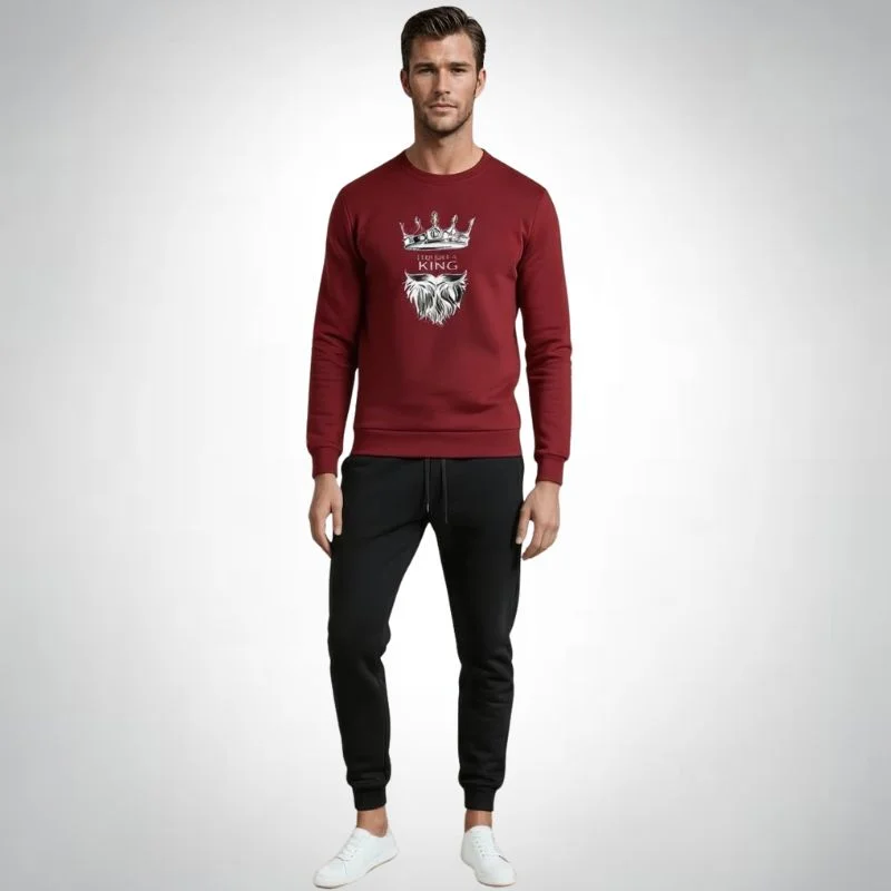KING Printed Maroon Tracksuit Sweatshirt & Trouser | Warm & Comfortable Winter Wear | Medium - Image 2