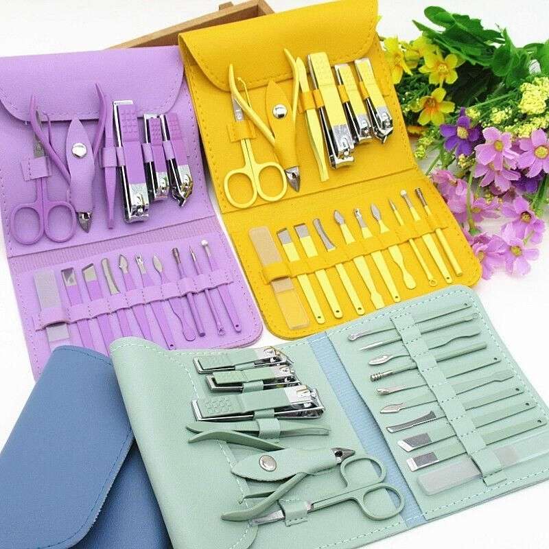 16 Pcs Stainless Steel Manicure & Pedicure Set | Travel Grooming Kit with Leather Case - Image 4