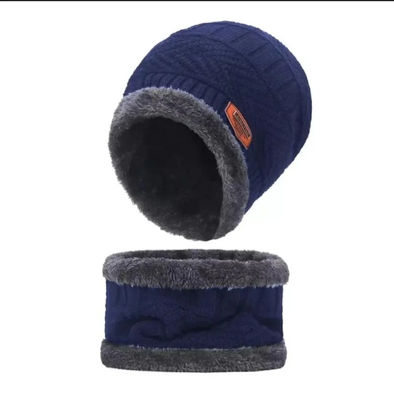 Winter Wool Cap with Neck Warmer Set | Thermal Beanie & Scarf Combo for Men and Women | Blue And Gray - Image 5
