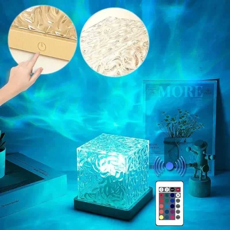 16 Colors Crystal Cube Ambient Light | RGB Water Ripple Lamp Projector with Remote Control | Dynamic Underwater Effect Mood Light for Bedroom, Living Room & Home Decor - Image 2