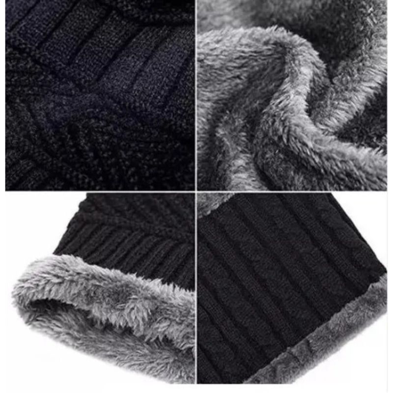 Winter Wool Cap with Neck Warmer Set | Thermal Beanie & Scarf Combo for Men and Women | Black And Gray - Image 8