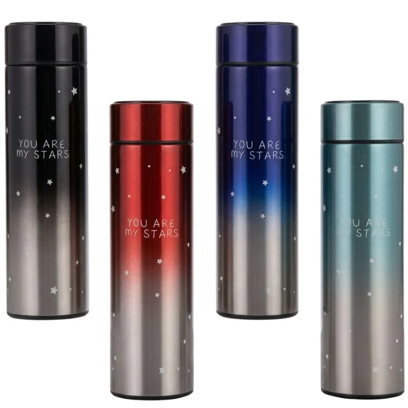 LED Temperature Display Water Bottle Stars Design | Smart Stainless Steel Vacuum 500ml Flask | Random Color - Image 2