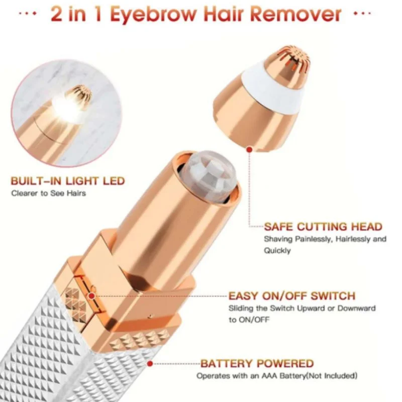 2-in-1 Flawless Facial Hair Remover & Eyebrow Trimmer | USB Rechargeable, Painless & Portable | White - Image 5