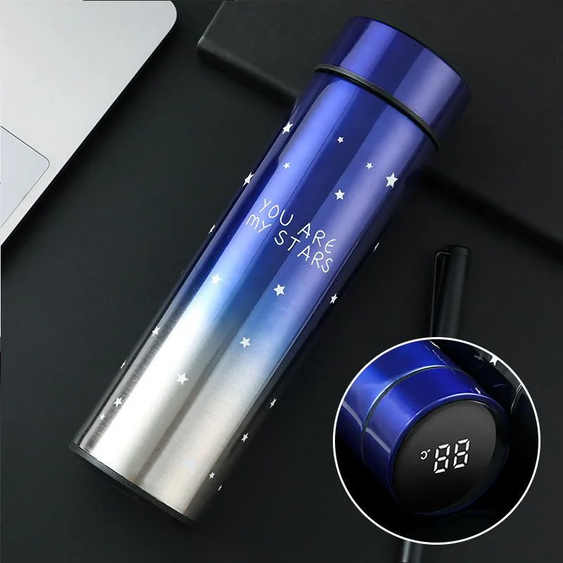 LED Temperature Display Water Bottle Stars Design | Smart Stainless Steel Vacuum 500ml Flask | Random Color - Image 5