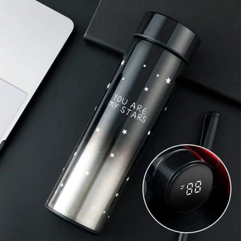 LED Temperature Display Water Bottle Stars Design | Smart Stainless Steel Vacuum 500ml Flask | Random Color - Image 7