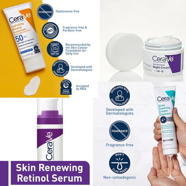 CeraVe 4-in-1 Skincare Kit | Cleanser, Serum, Sunblock & Night Cream | Dermatologist-Approved Routine - Image 3