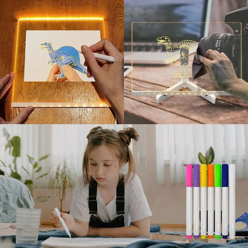 6x6 Inches LED Acrylic Writing Board with USB Light | 7 Colorful Erasable Pens | Message Board with Markers & Stand - Image 6