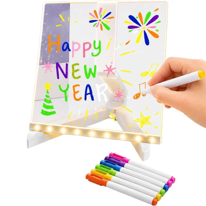 6x6 Inches LED Acrylic Writing Board with USB Light | 7 Colorful Erasable Pens | Message Board with Markers & Stand - Image 3