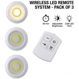Pack of 3 LED Remote Control Tap Lights | Self-Adhesive Cabinet, Wardrobe & Kitchen Lights