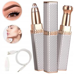 2-in-1 Flawless Facial Hair Remover & Eyebrow Trimmer | USB Rechargeable, Painless & Portable | Silver Color