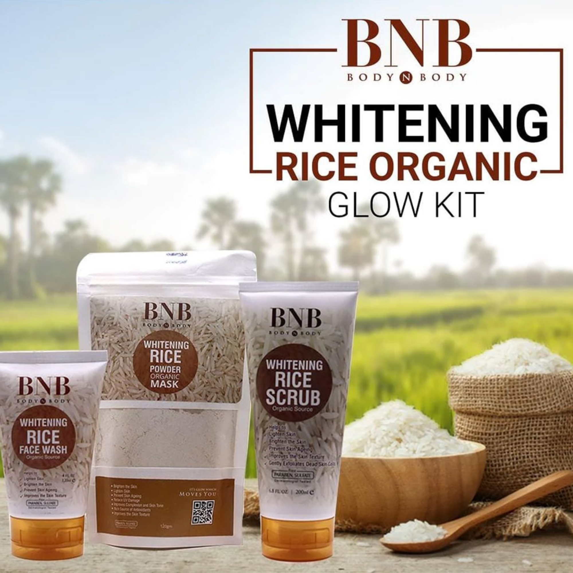 BNB Rice Extract Bright & Glow Facial Kit | 3-in-1 Whitening, Brightening & Hydrating Skincare - Image 2