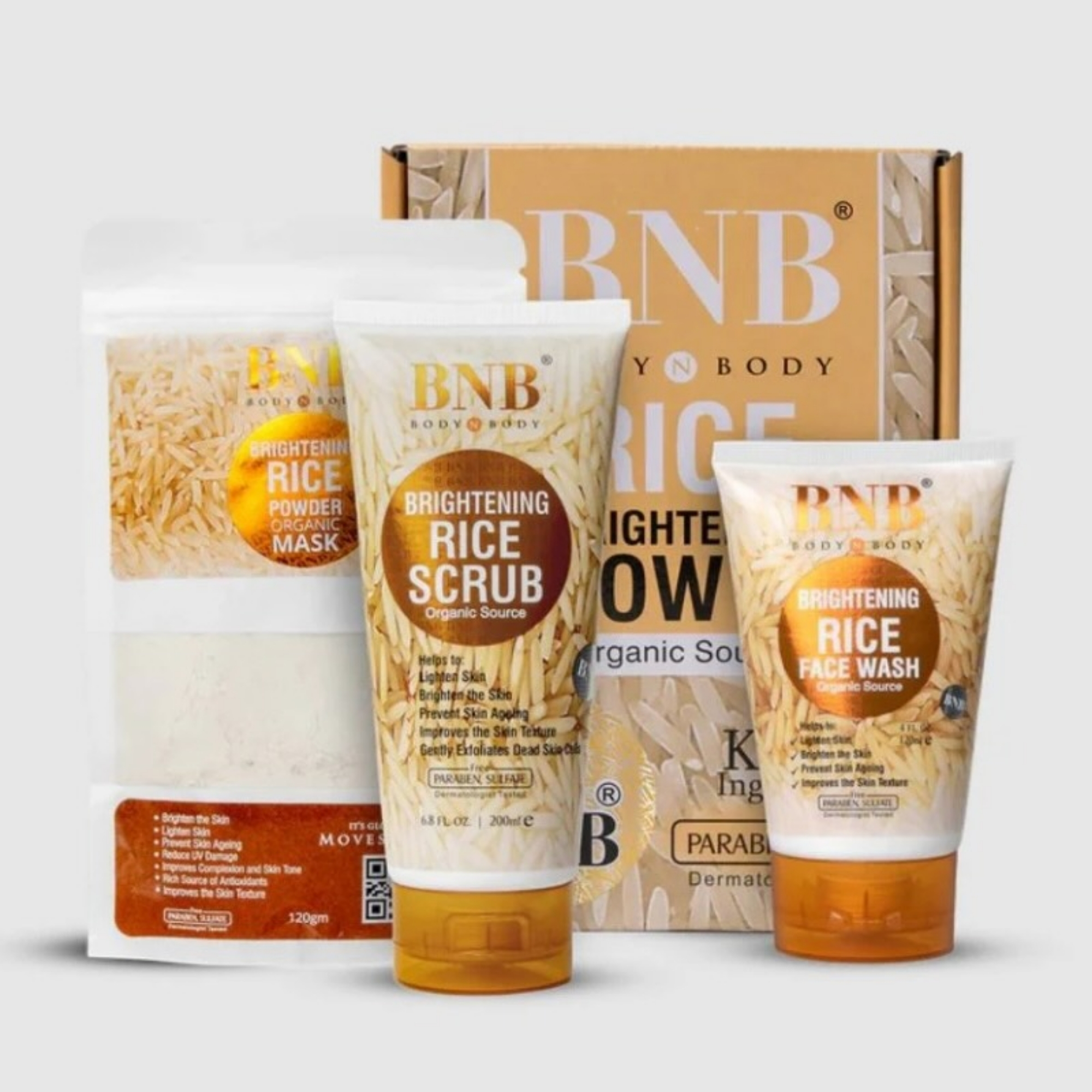 BNB Rice Extract Bright & Glow Facial Kit | 3-in-1 Whitening, Brightening & Hydrating Skincare - Image 3