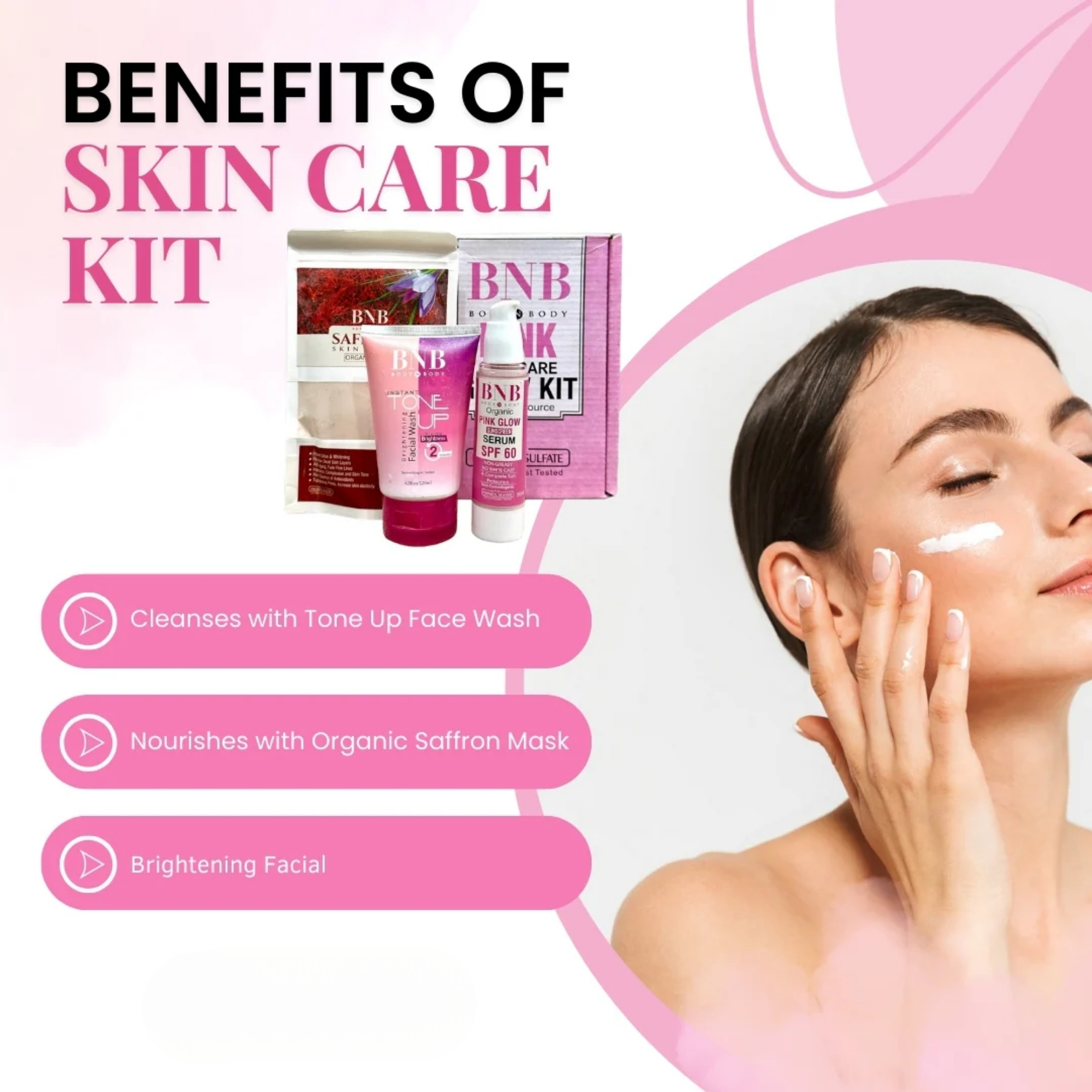 BNB Pink Face Glow Kit | 3-in-1 Skincare Wash Mask SPF Protection Set - Image 5