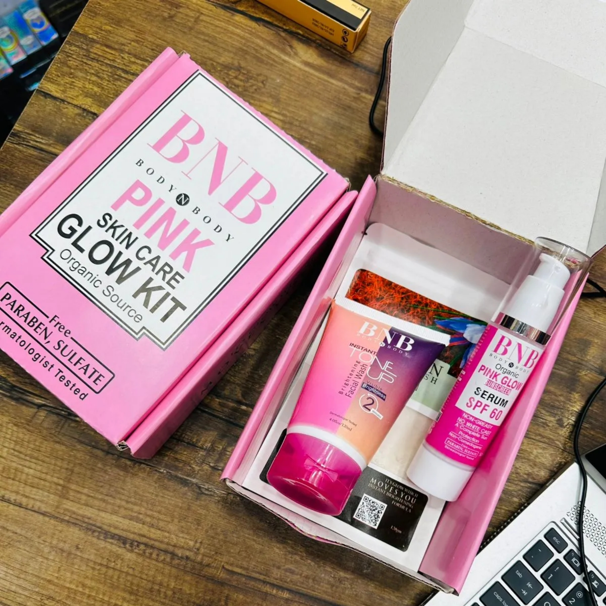 BNB Pink Face Glow Kit | 3-in-1 Skincare Wash Mask SPF Protection Set - Image 7