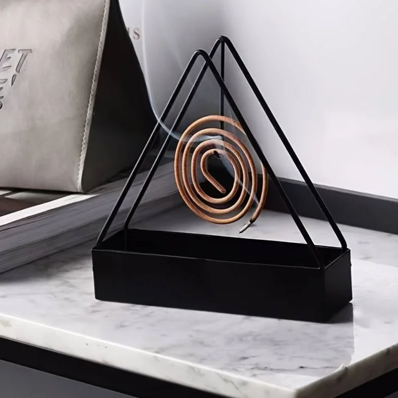 Triangle-Shaped Iron Mosquito Coil Holder | Creative Hanging & Standing Incense Burner | Durable Metal Design | Black | Pack of 1 - Image 2
