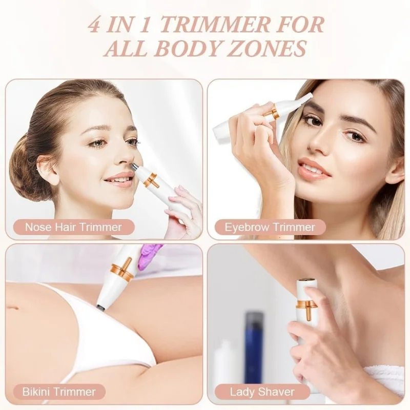 4-in-1 Electric Lady Shaver for Women | Rechargeable Cordless Hair Remover | Bikini Trimmer, Nose & Eyebrow Trimmer | For Face, Legs & Underarms - Image 6