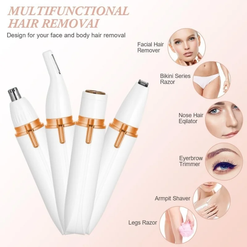 4-in-1 Electric Lady Shaver for Women | Rechargeable Cordless Hair Remover | Bikini Trimmer, Nose & Eyebrow Trimmer | For Face, Legs & Underarms - Image 2