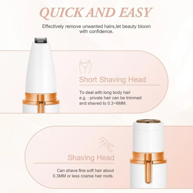 4-in-1 Electric Lady Shaver for Women | Rechargeable Cordless Hair Remover | Bikini Trimmer, Nose & Eyebrow Trimmer | For Face, Legs & Underarms - Image 7