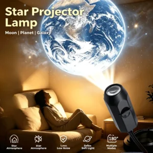 USB Moon & Earth Projection Atmosphere Light | 3 Interchangeable Lenses | Flexible Gooseneck Projector Lamp