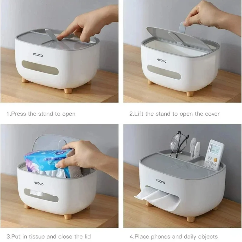 ECOCO Tissue Box with Multifunctional Storage Drawer | Creative Desk Organizer & Tissue Holder | Remote Control & Stationery Organizer | Kitchen, Living Room & Office - Image 3