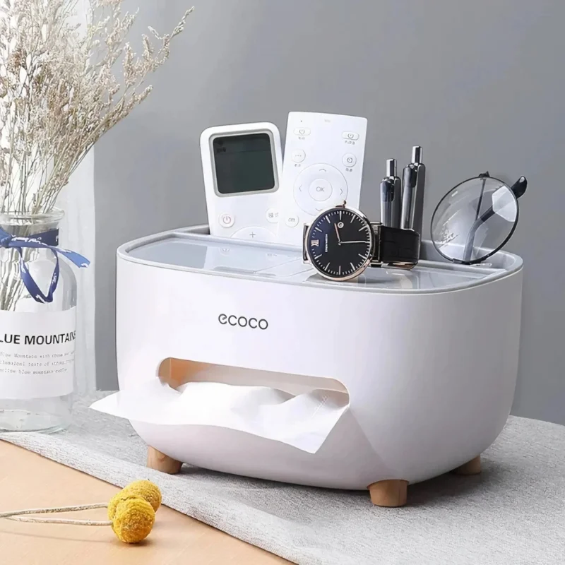 ECOCO Tissue Box with Multifunctional Storage Drawer | Creative Desk Organizer & Tissue Holder | Remote Control & Stationery Organizer | Kitchen, Living Room & Office - Image 2