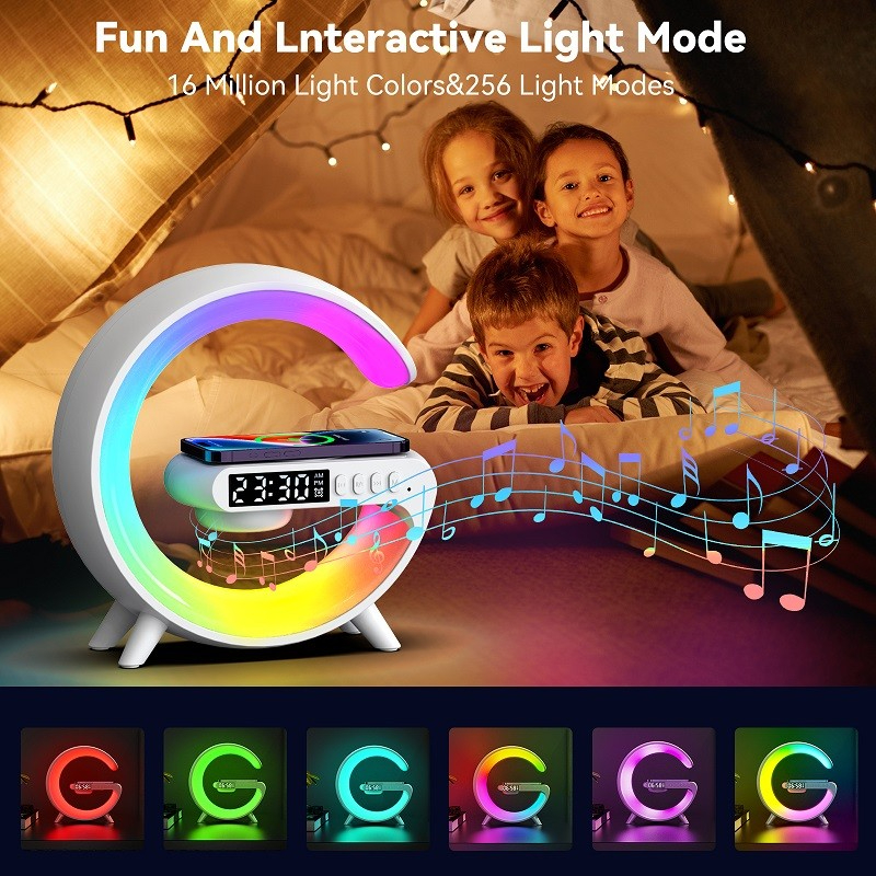 G63 Bluetooth Speaker with Wireless Charger | Atmosphere Wake-Up Light | Bedside Music Lamp | Multi-Mode Lighting - Image 6