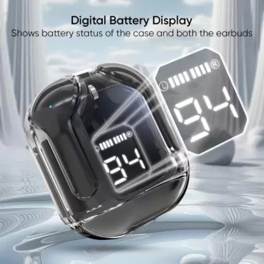 Air31 Earbuds Wireless | Crystal Transparent Bluetooth 5.3 | LED Display | Heavy Bass Stereo Sound - Image 2