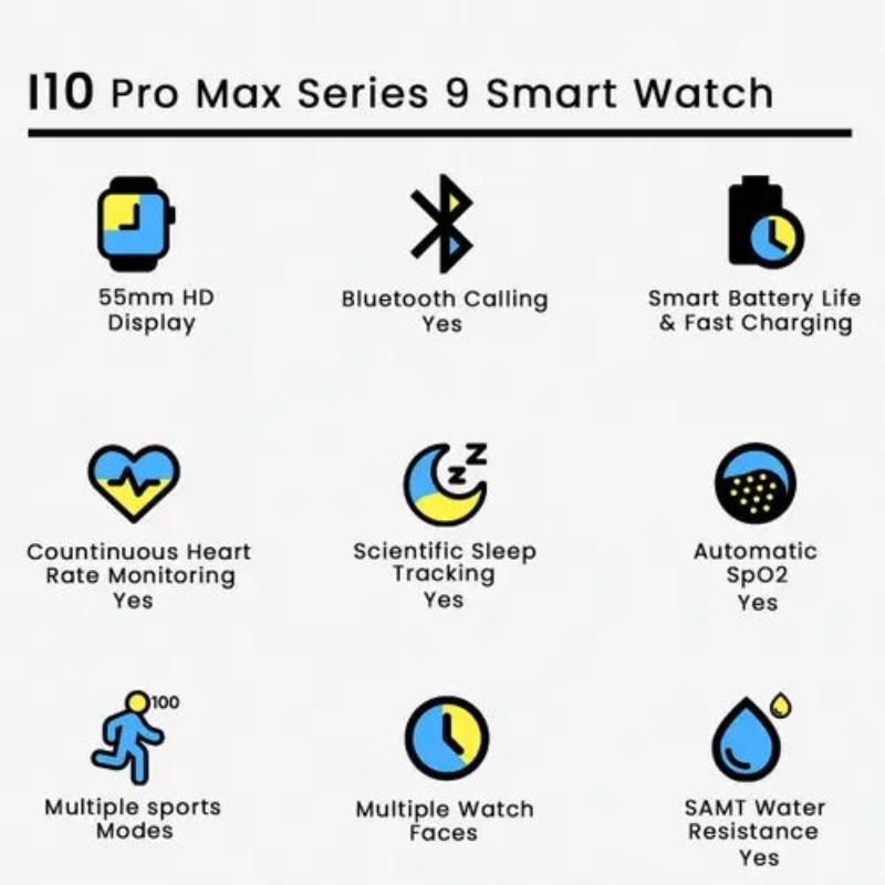 i10 Pro Max Smart Watch Series 9 | Bluetooth Calling, 2.19" HD Display, Fitness & Health Tracker - Image 4